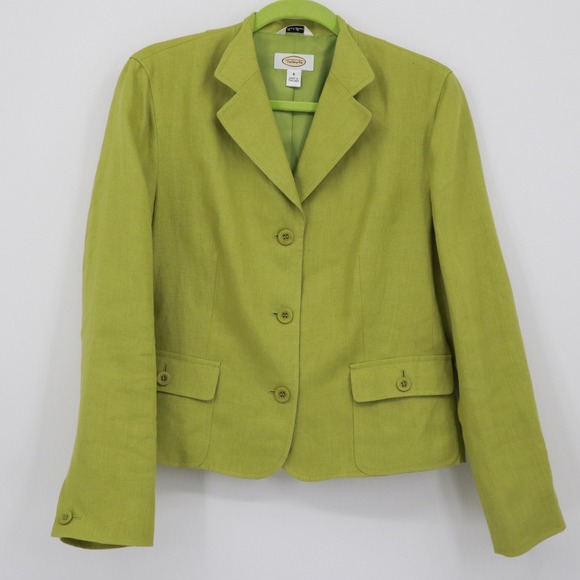 Talbots Irish Linen Blazer Womens 6 Green Career Chartreuse Fall Professional - Picture 1 of 16